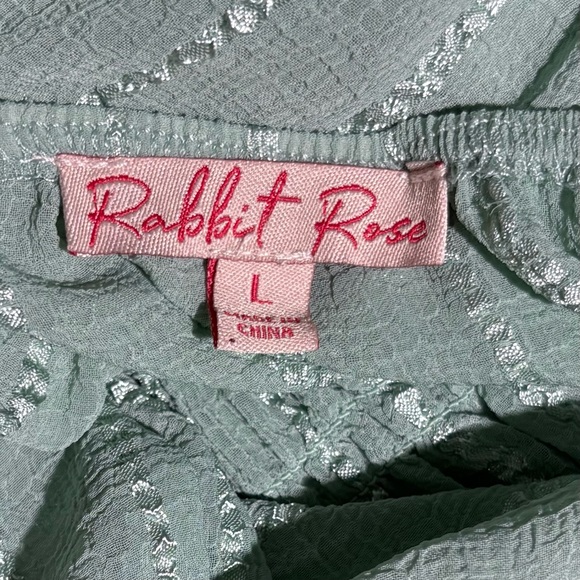 Smocked semi sheer crop top women’s L puffed sleeve ruffle ribbon feminine green - Picture 3 of 9